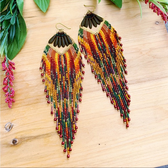 Fall Beautiful Handmade Beaded Earrings - Picture 2 of 4